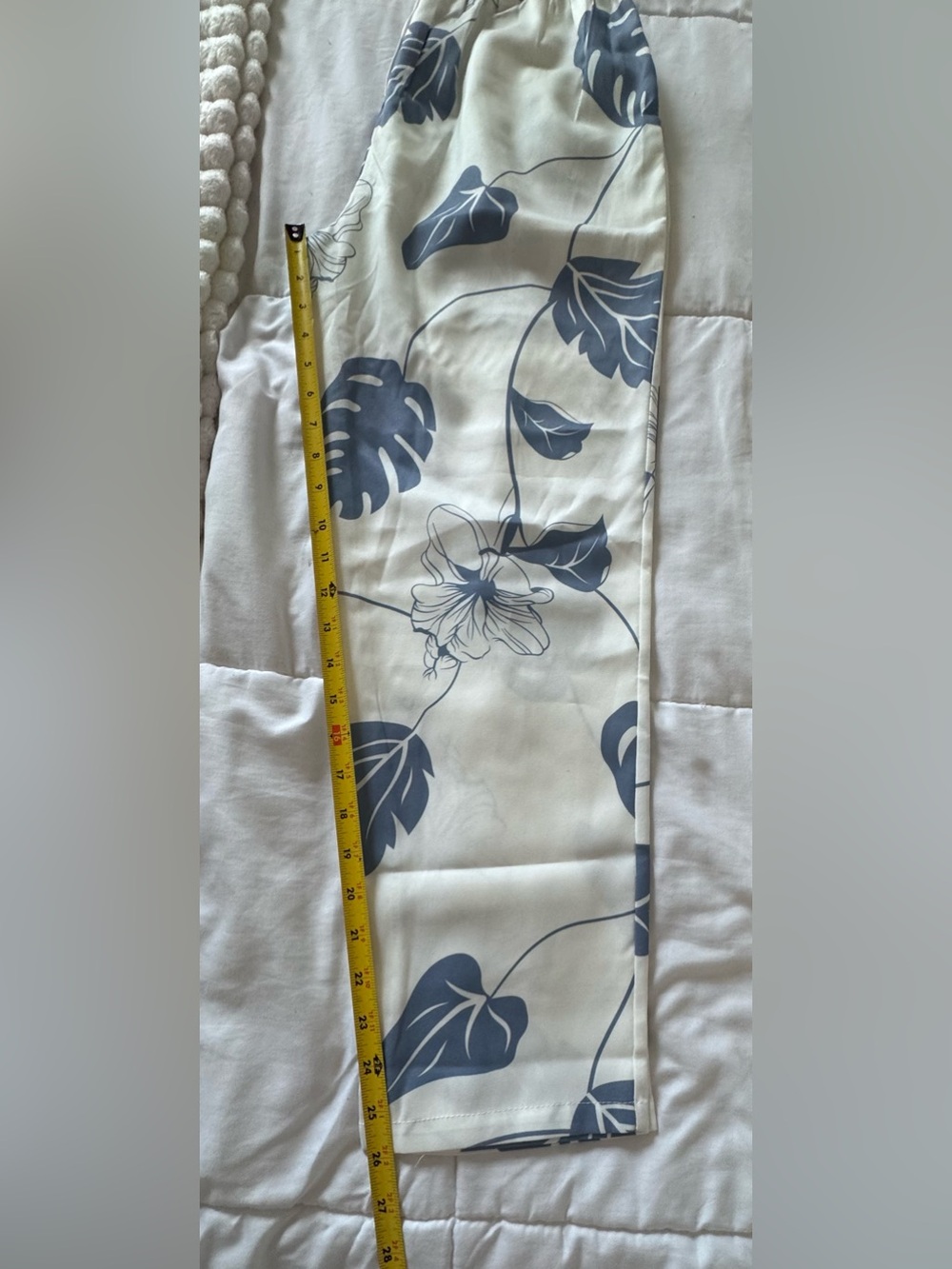 Fancyinn White Two-Piece - Straight Leg Pants Set with Blue Leaf Print - Picture 8 of 15